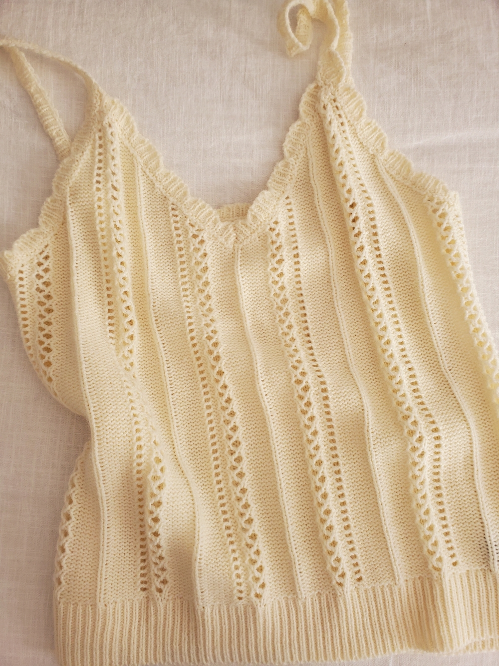 SHEIN Cream Knit Lace-Trim Cami Tank Top